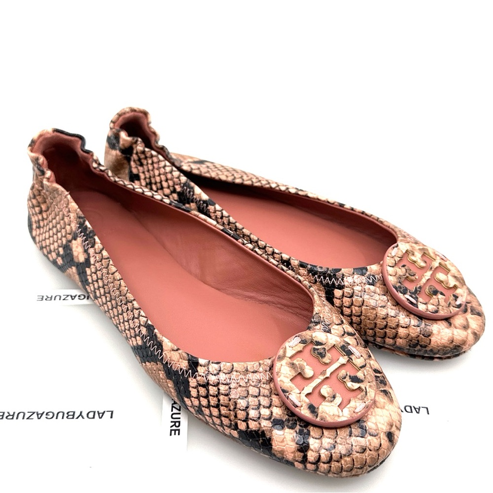 NWOB Tory Burch Minnie Travel Ballet Flat Embossed Leather Size:7.5 w/dust bag - Picture 4 of 9